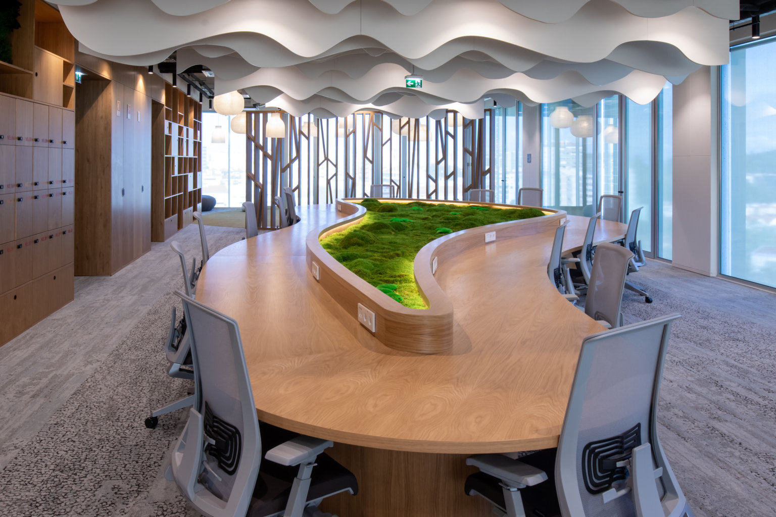 biophilic workspace with preserved plants