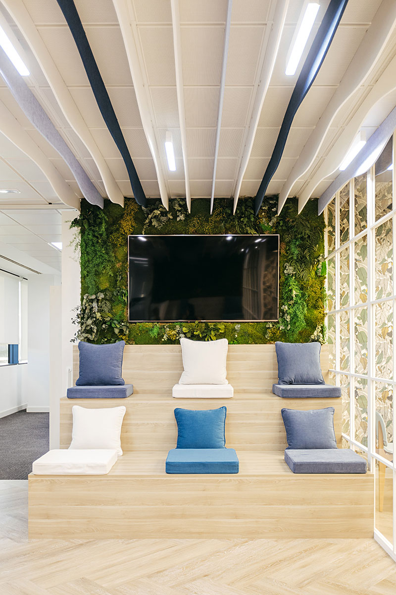 biophilic office with preserved verical garden